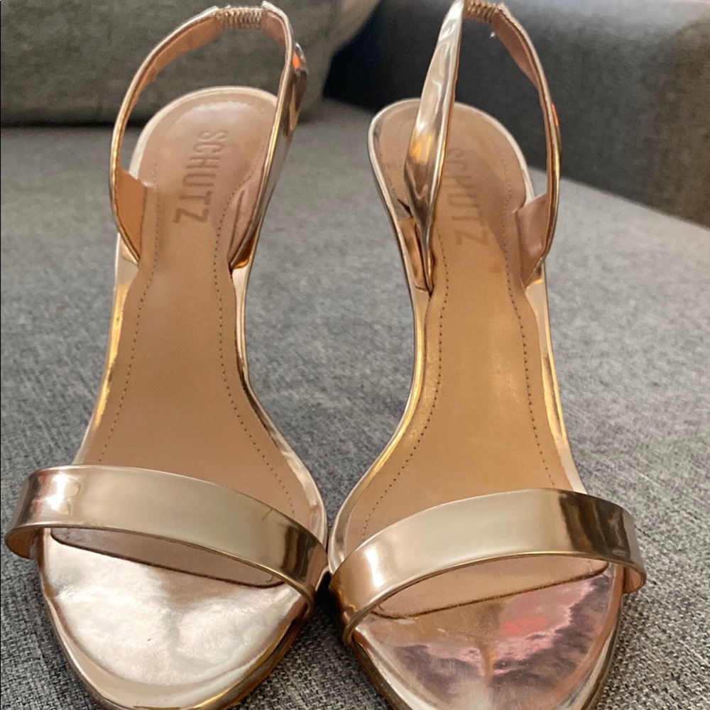 SCHUTZ Metallic Gold Strappy Heels - Picture 4 of 5